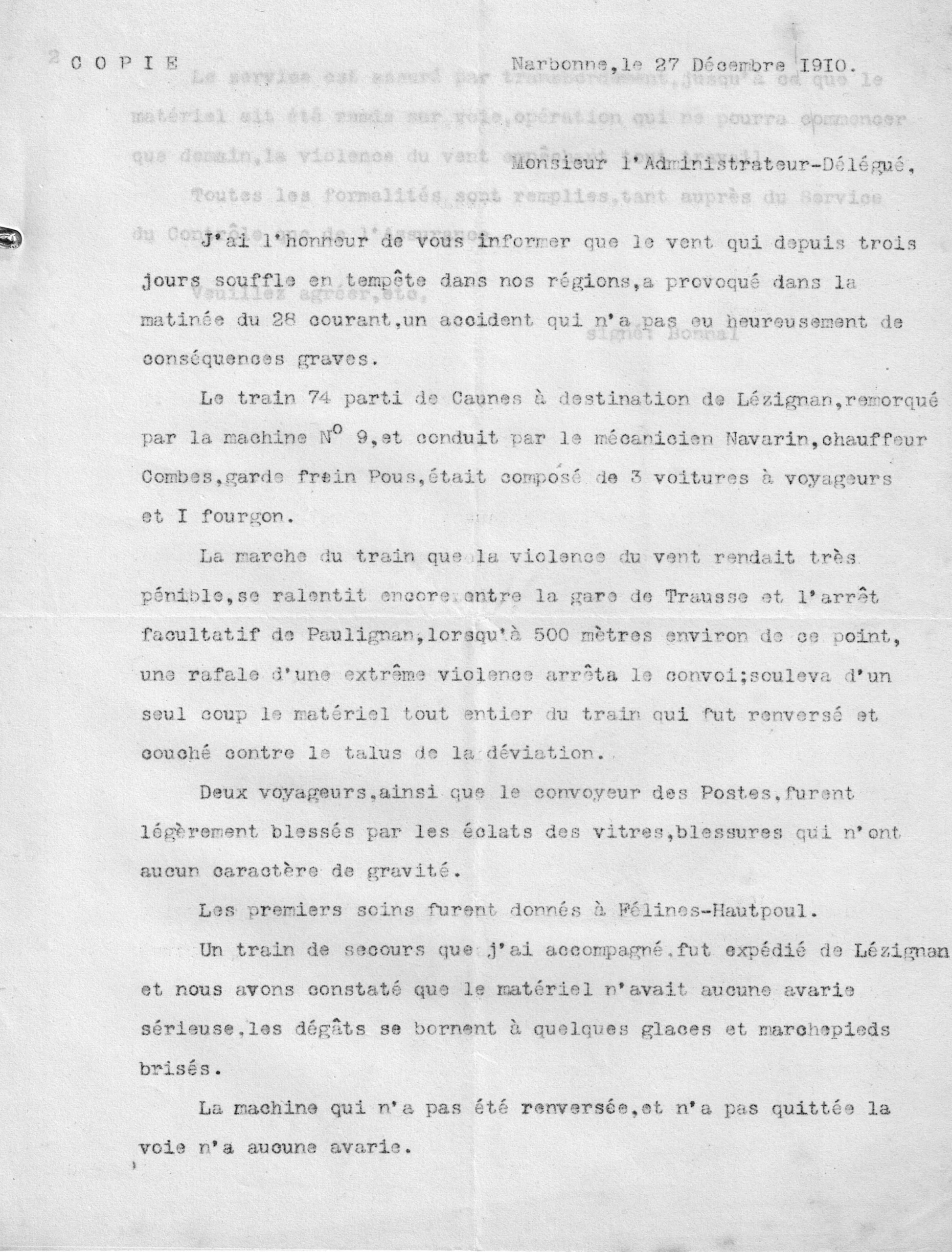 26 décembre 1910 — Accident du train 74