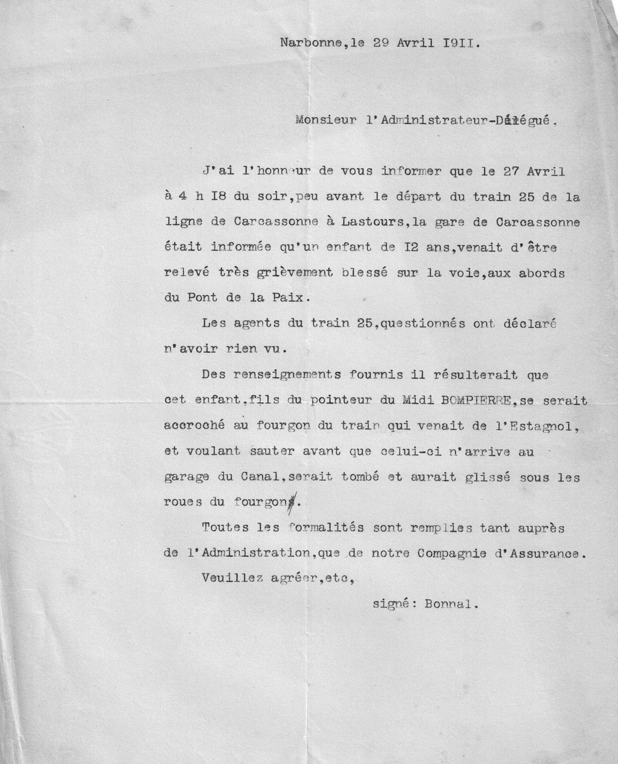 Avril 1911 — Accident