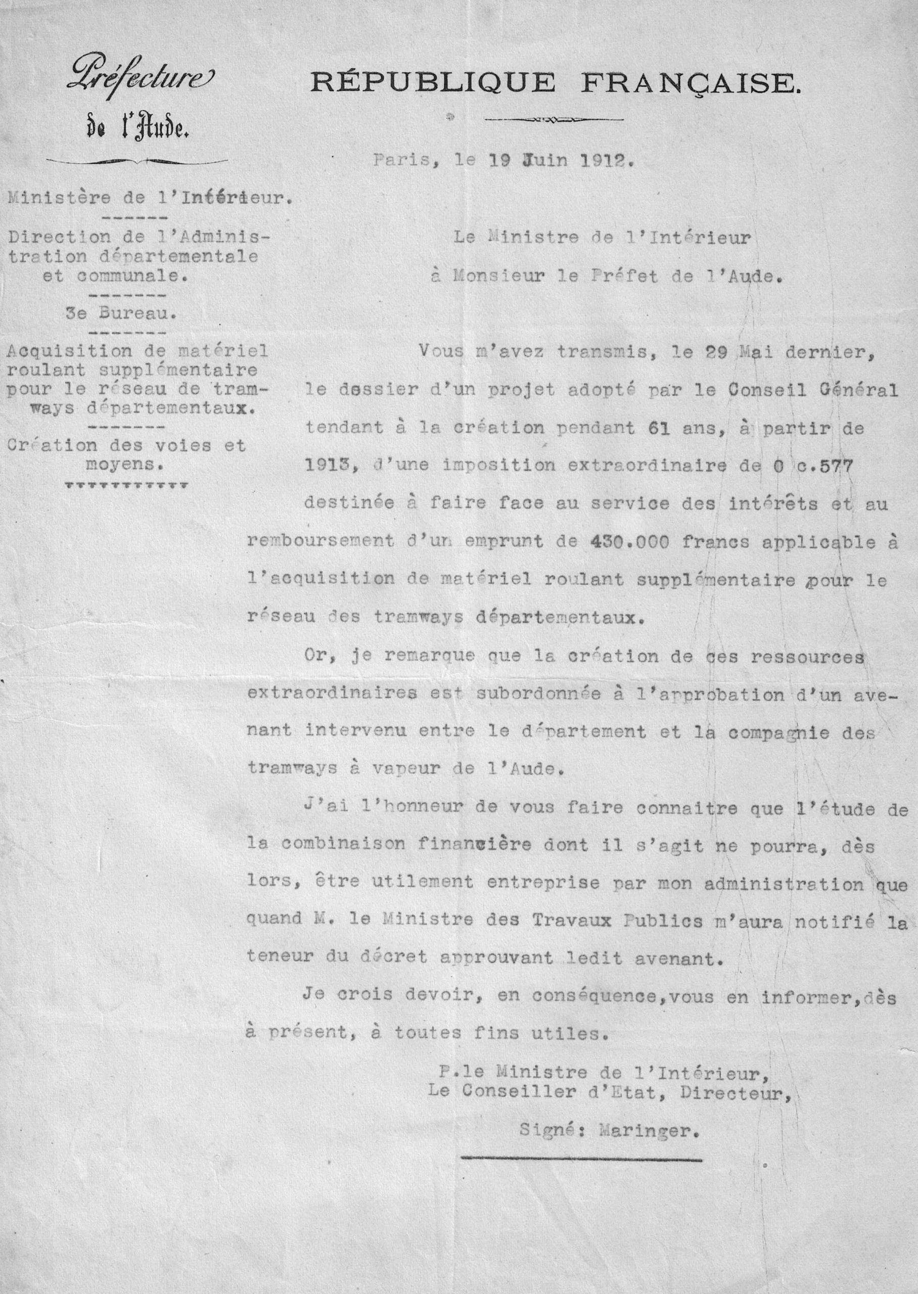19 juin 1912 — Les strates administratives