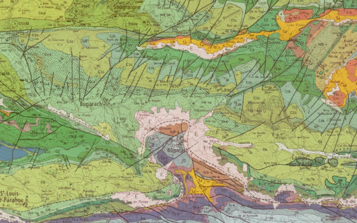 Extrait de la carte géologique IGN - Bugarach