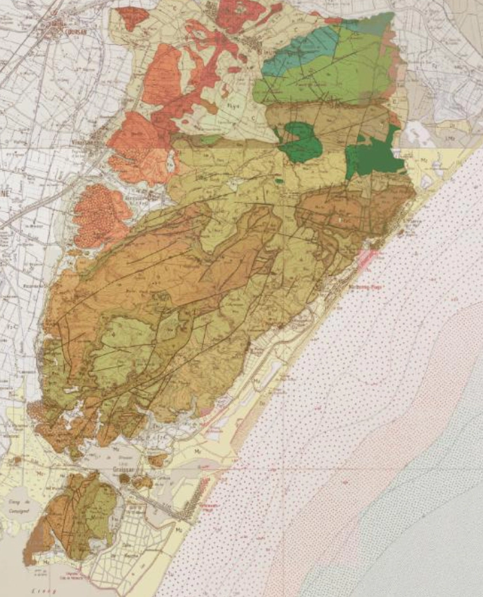 Extrait de la carte géologique IGN - Massif de la Clape