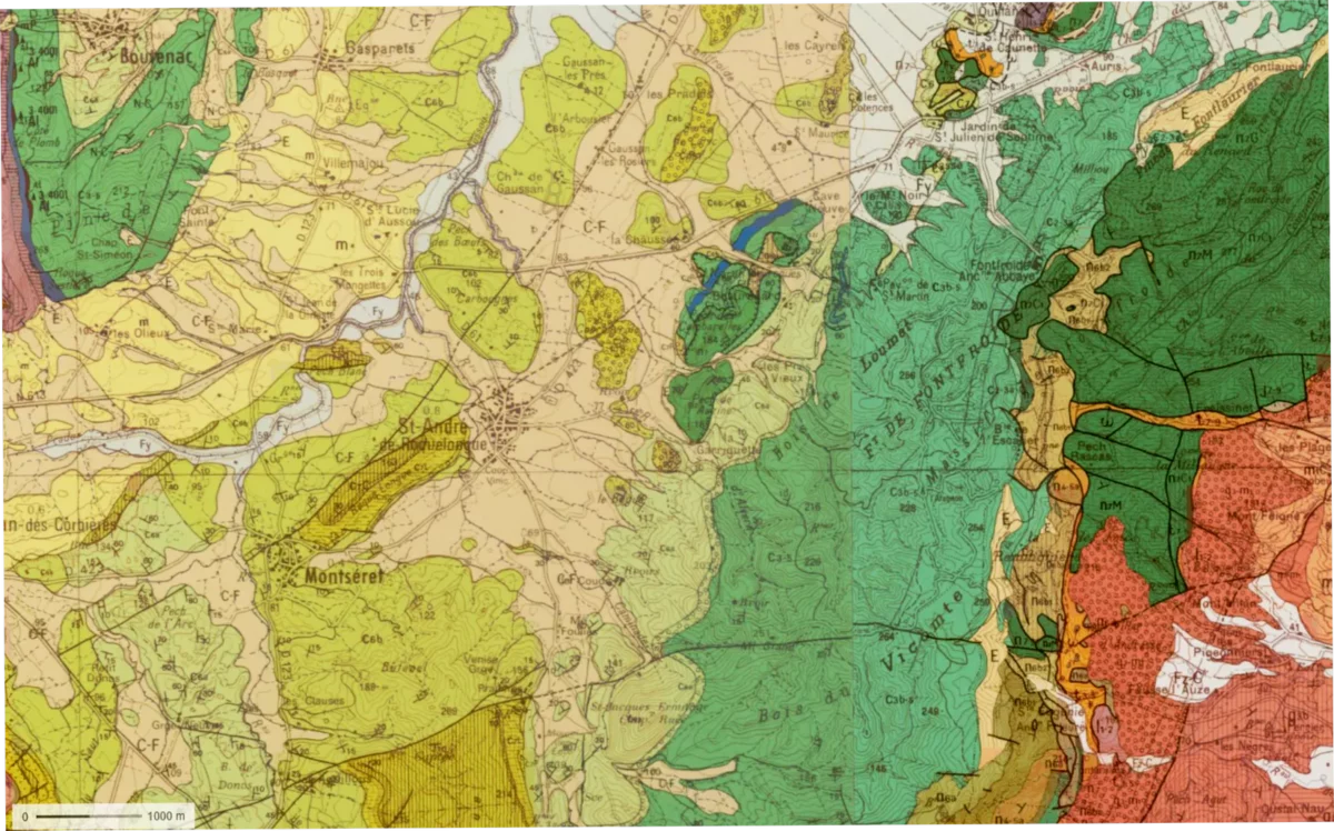 Extraite de la carte géologique IGN - secteur Boutenac Fontfroide