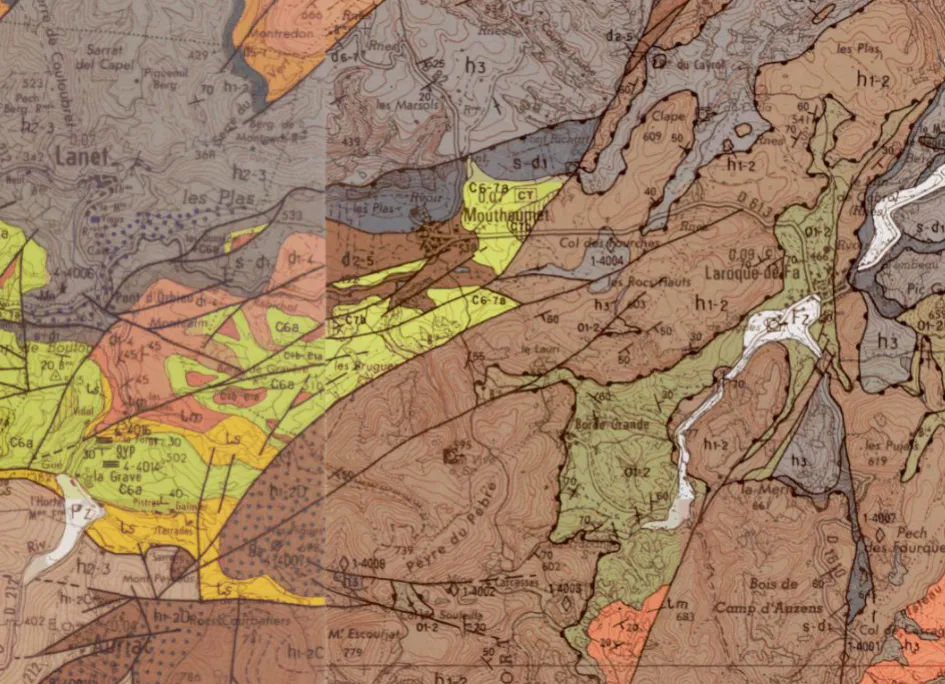 Extrait de la carte géologique IGN - secteur Mouthoumet